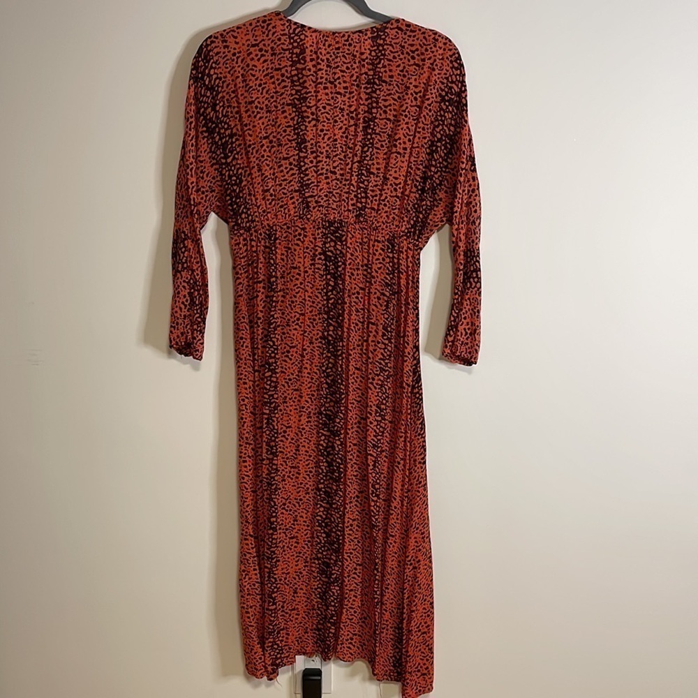 Angie Maxi Dress Med Coral Orange Kimono Animal Print Bohemian Comfortable - Picture 11 of 13